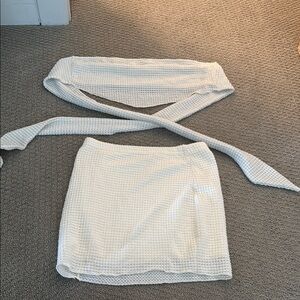 Knit/crochet White Textured Skirt/crop set